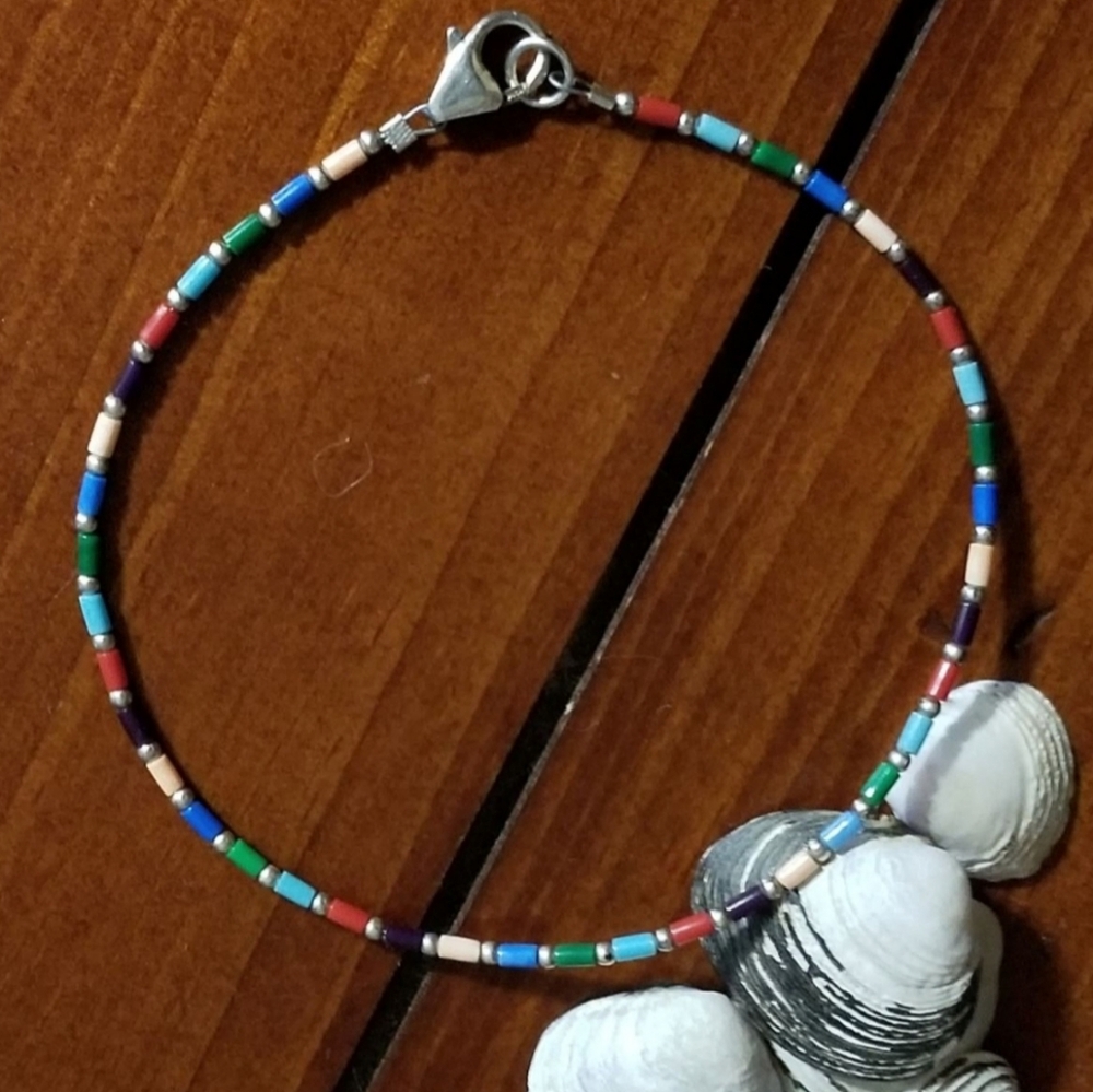 Rare Silpada Sterling Silver Colorful Bead Ankle Bracelet - Picture 4 of 11